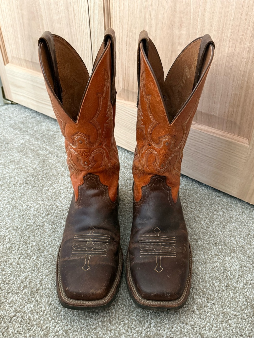Ariat Brown and Orange Pull-On Western Cowboy Boots